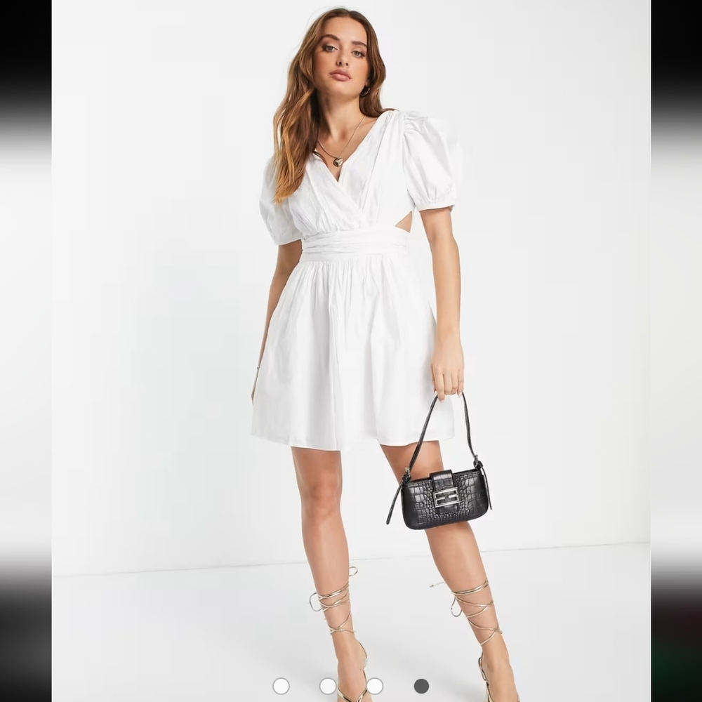 French Connection White Rhodes Cutout Poplin Mini Dress, Women's Size 4